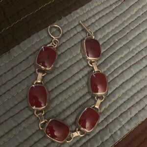 Taxco Silver Bracelet with Deep Red Stones